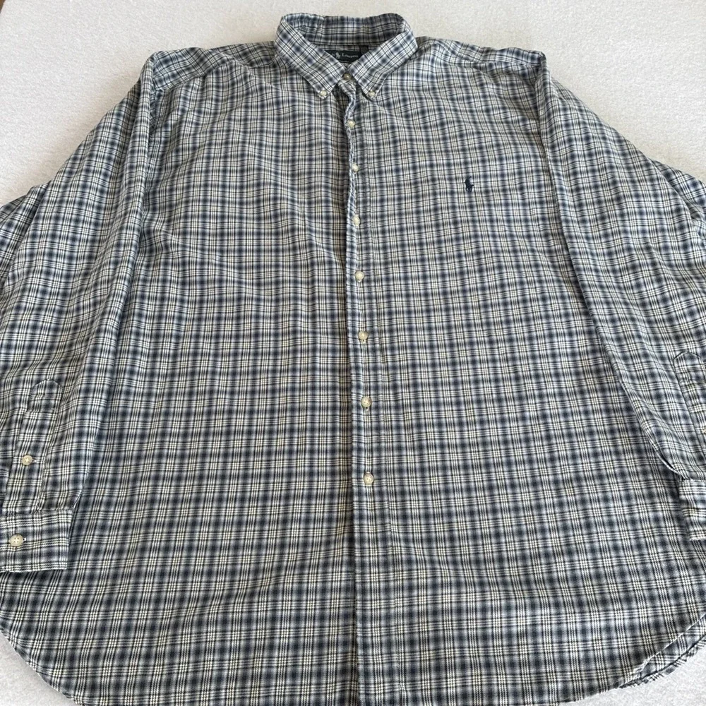 Vintage Polo Ralph Lauren Shirt Men 3XLT Classic Fit Plaid Cotton Button Down